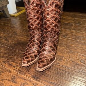 Nocona Cognac Pirarucu Print Cowgirl Boot -Bessie Size 11